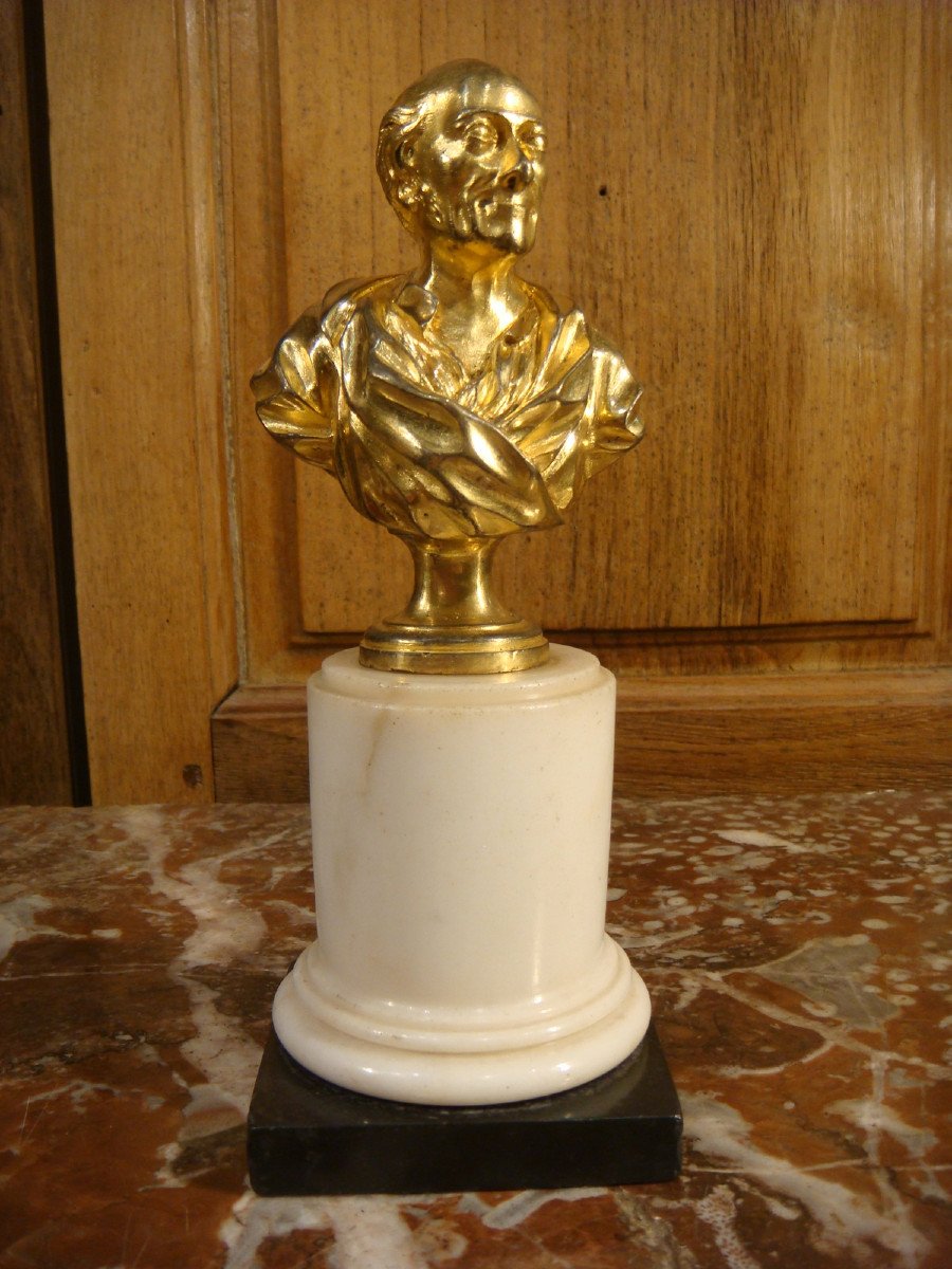 Petit Buste De Voltaire En Bronze Doré - Epoque Fin XVIII ème -photo-2