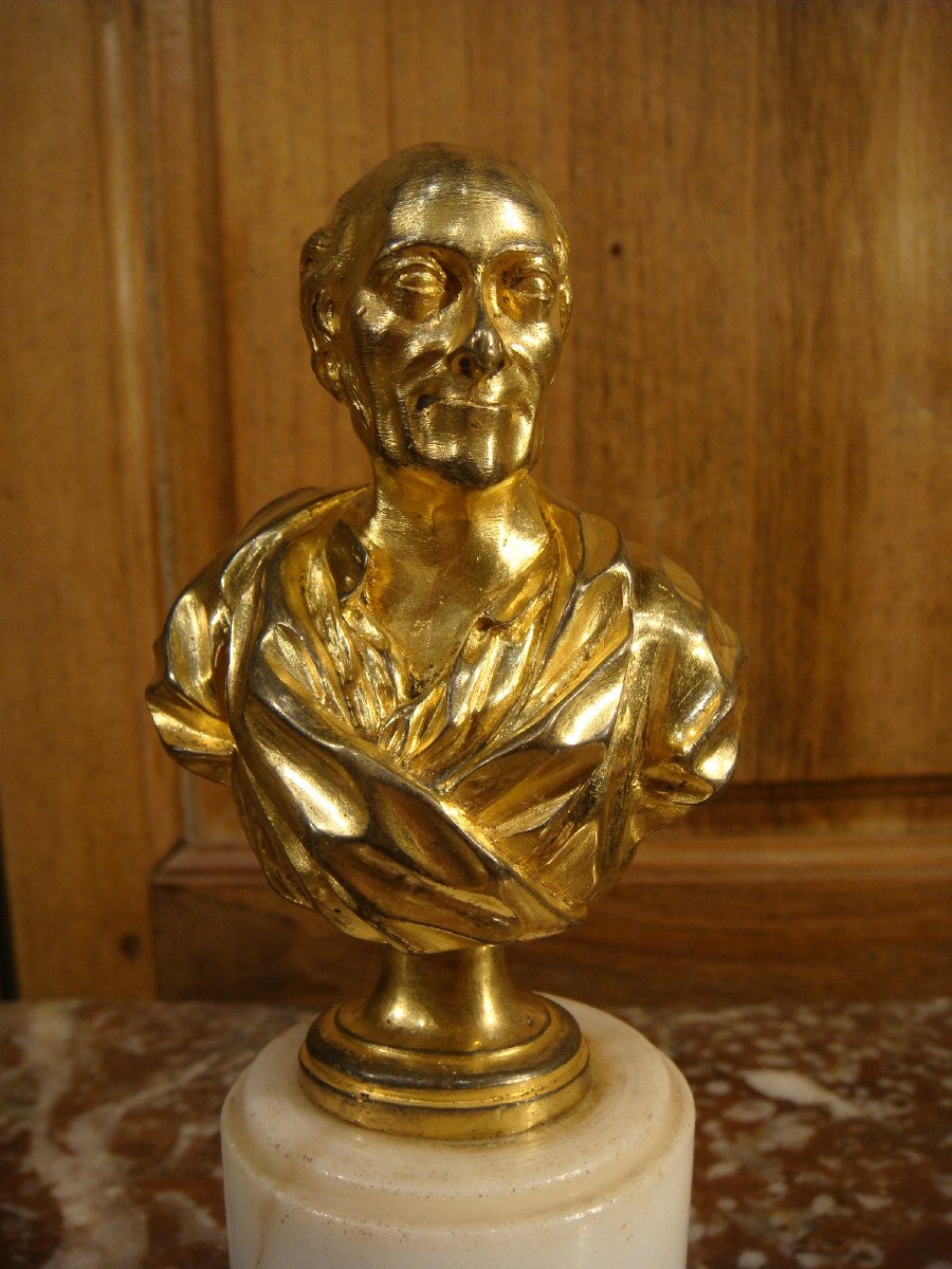 Petit Buste De Voltaire En Bronze Doré - Epoque Fin XVIII ème -photo-3