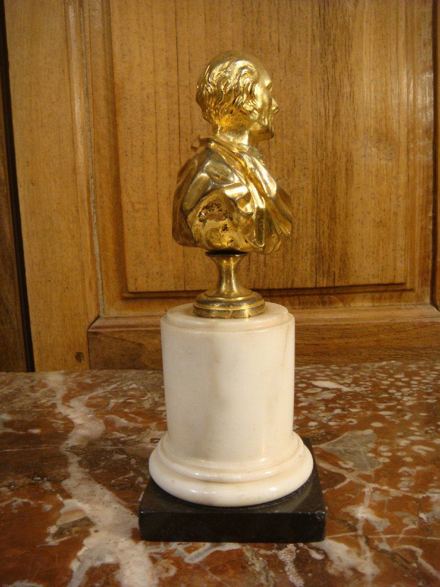 Petit Buste De Voltaire En Bronze Doré - Epoque Fin XVIII ème -photo-4