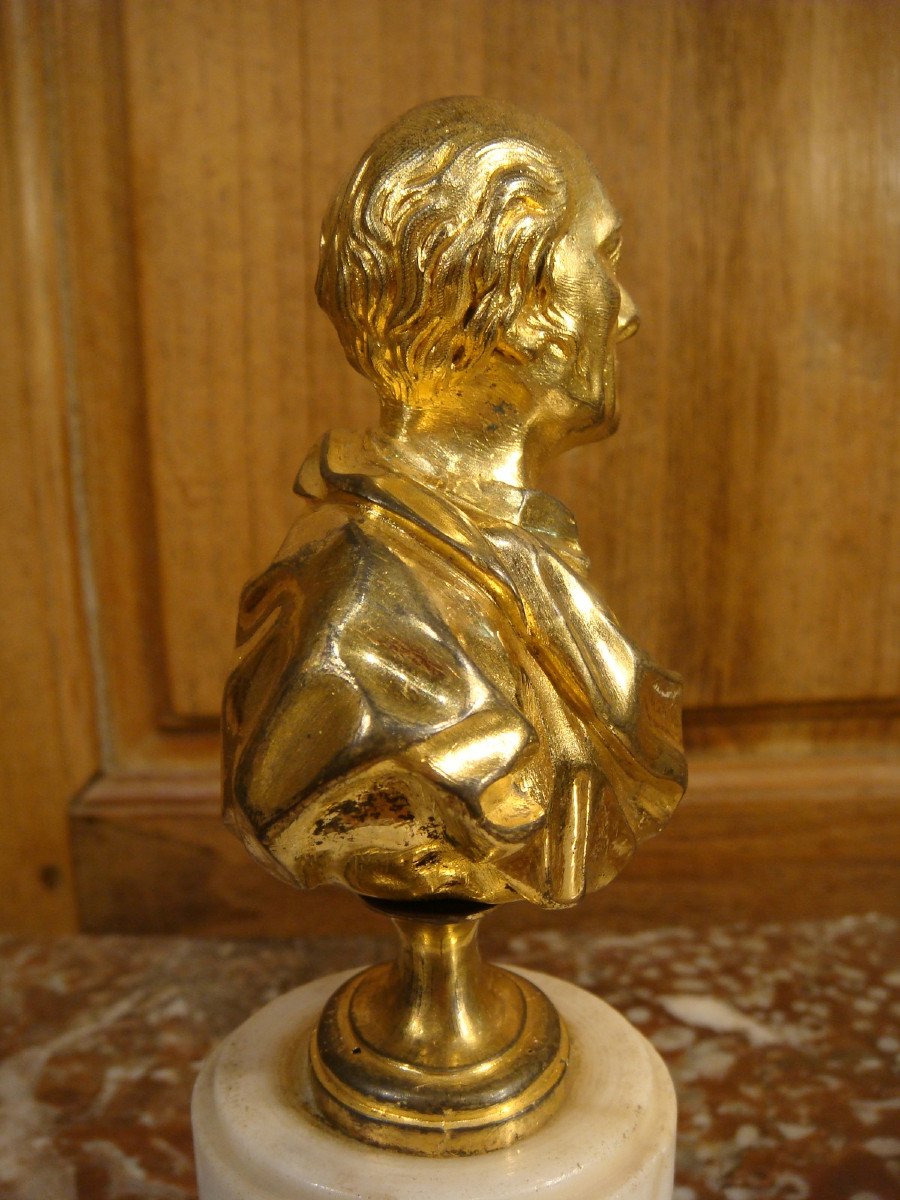 Petit Buste De Voltaire En Bronze Doré - Epoque Fin XVIII ème -photo-1