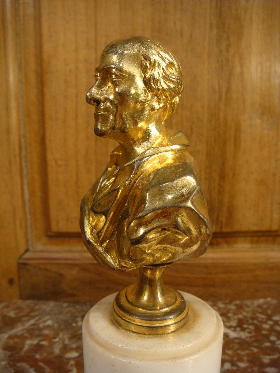 Petit Buste De Voltaire En Bronze Doré - Epoque Fin XVIII ème -photo-3