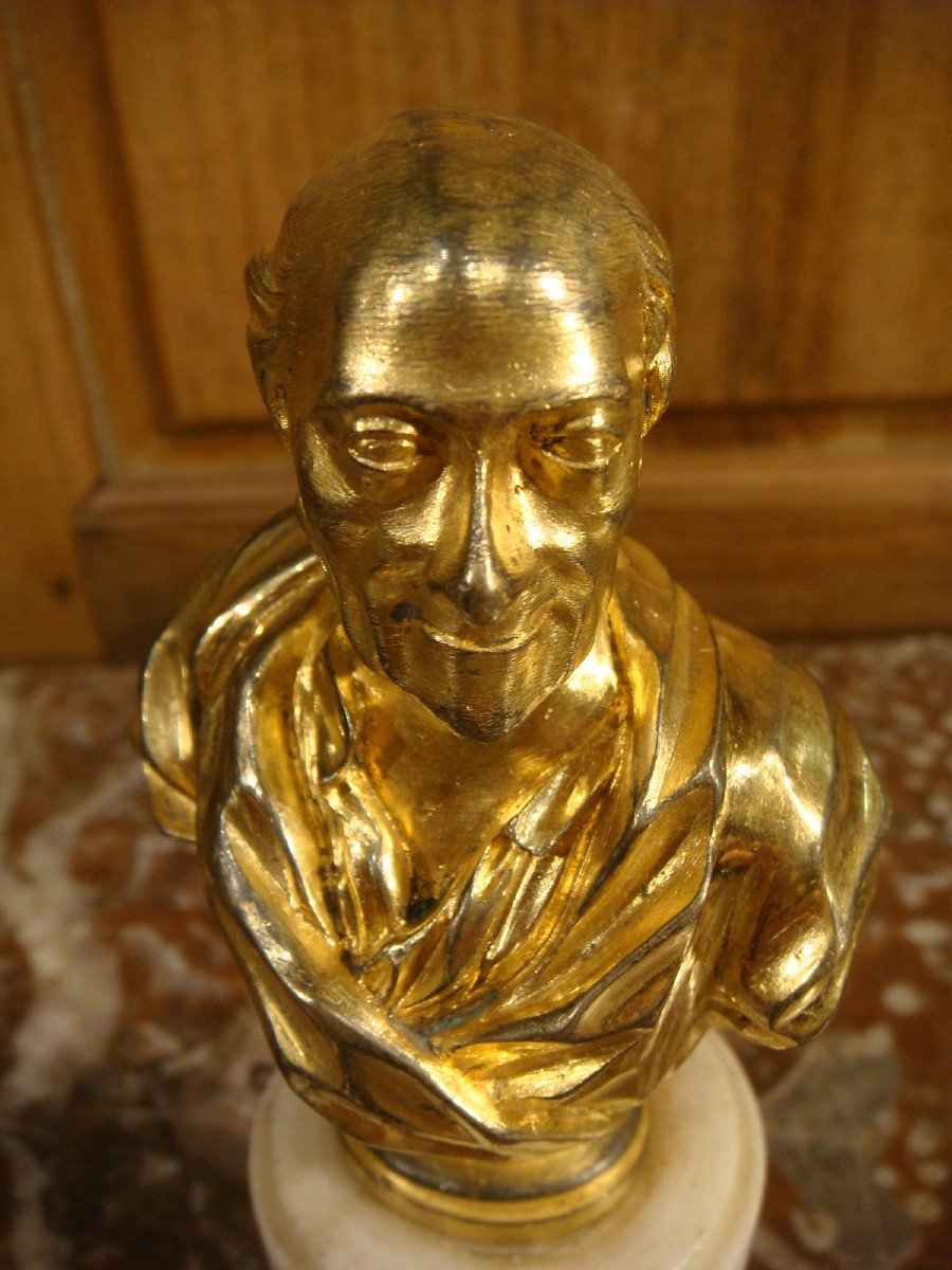 Petit Buste De Voltaire En Bronze Doré - Epoque Fin XVIII ème -photo-8