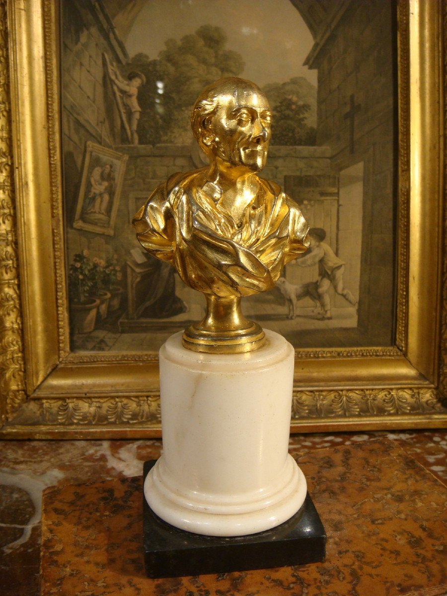 Petit Buste De Voltaire En Bronze Doré - Epoque Fin XVIII ème 
