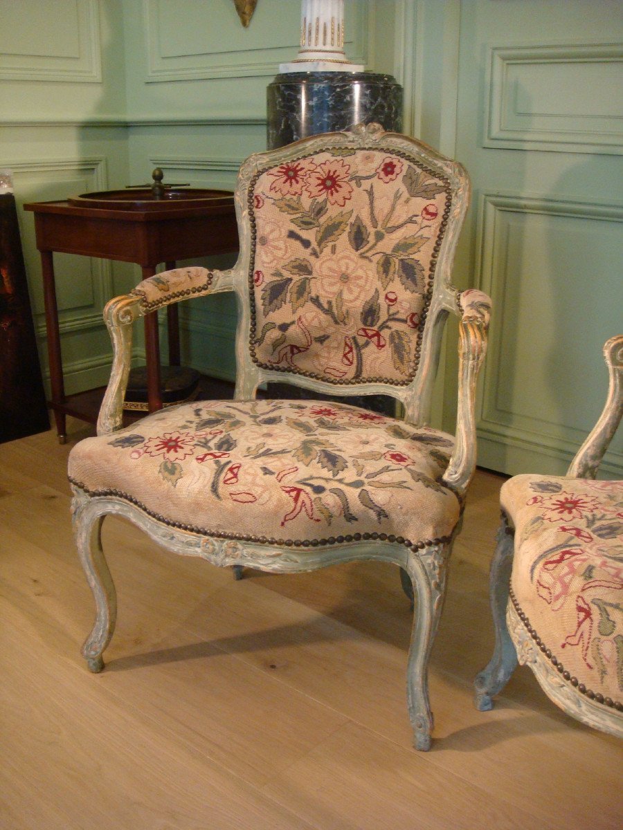 Pair Of Louis XV Lacquered Wood Seats-photo-4