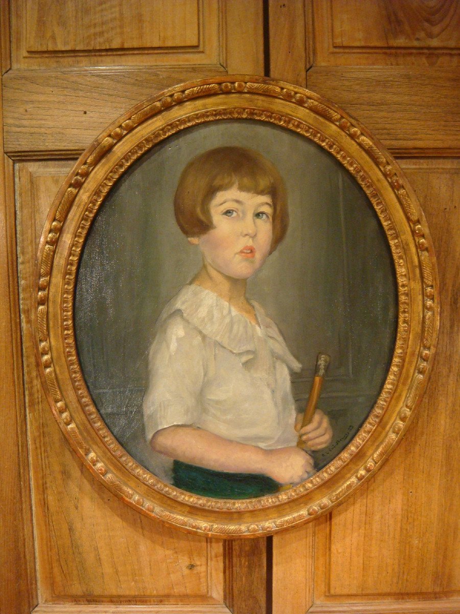 Portrait Tableau d'Une Jeune Fille à La Canne-photo-2