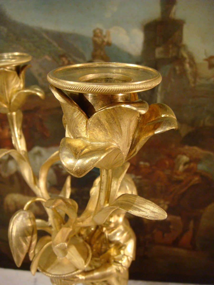 Pair Of Children Candelabras In Gilt Bronze-photo-2