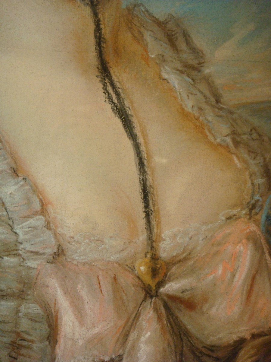Pastel Ovale Jeune Femme Au Panier Epoque Louis XVI -photo-4