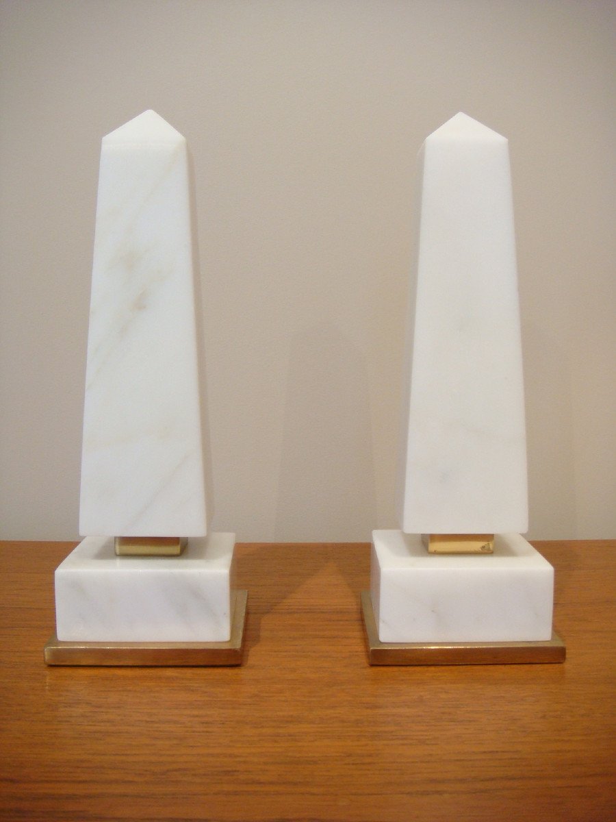 Pair Of White Marble Obelisks-photo-2