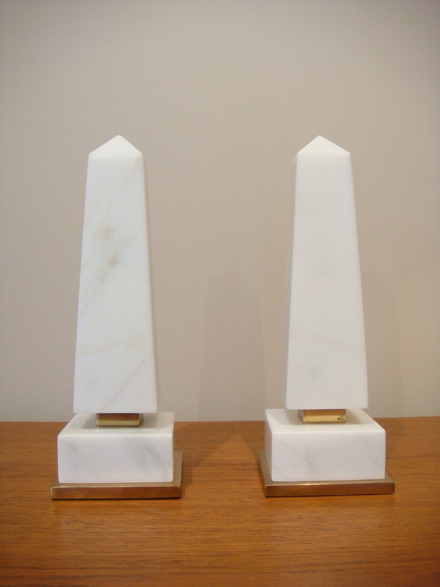 Pair Of White Marble Obelisks