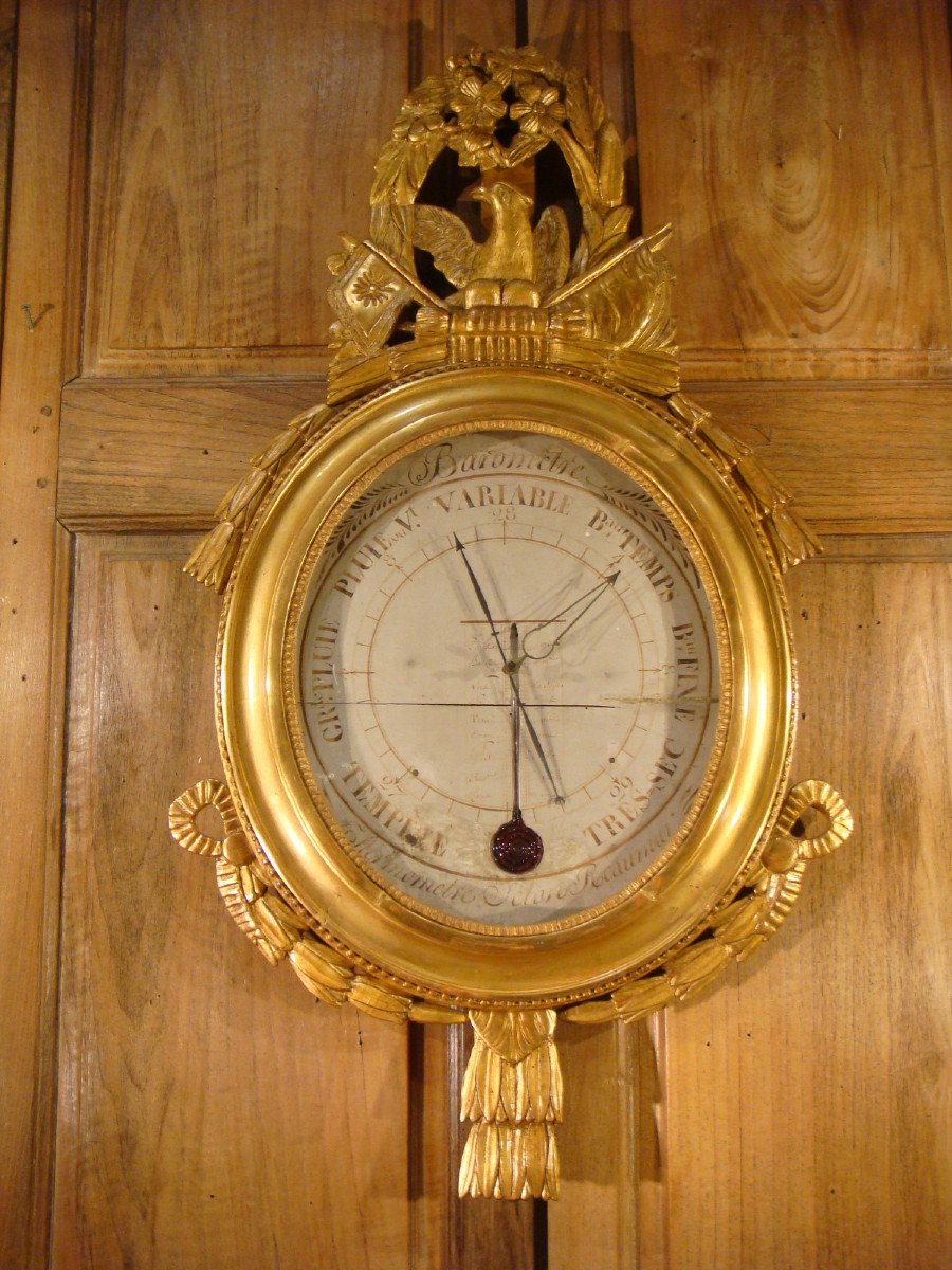 Oval Barometer In Golden Wood - Louis XVI Period-photo-1
