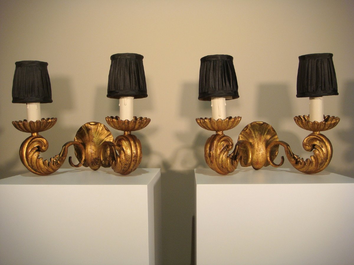 Marcel Asselbur Pair Of Wall Lights In Gilt Bronze - Period 1940-photo-2