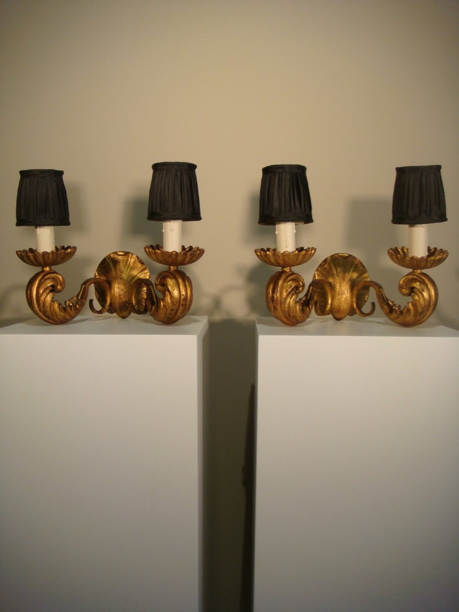 Marcel Asselbur Pair Of Wall Lights In Gilt Bronze - Period 1940