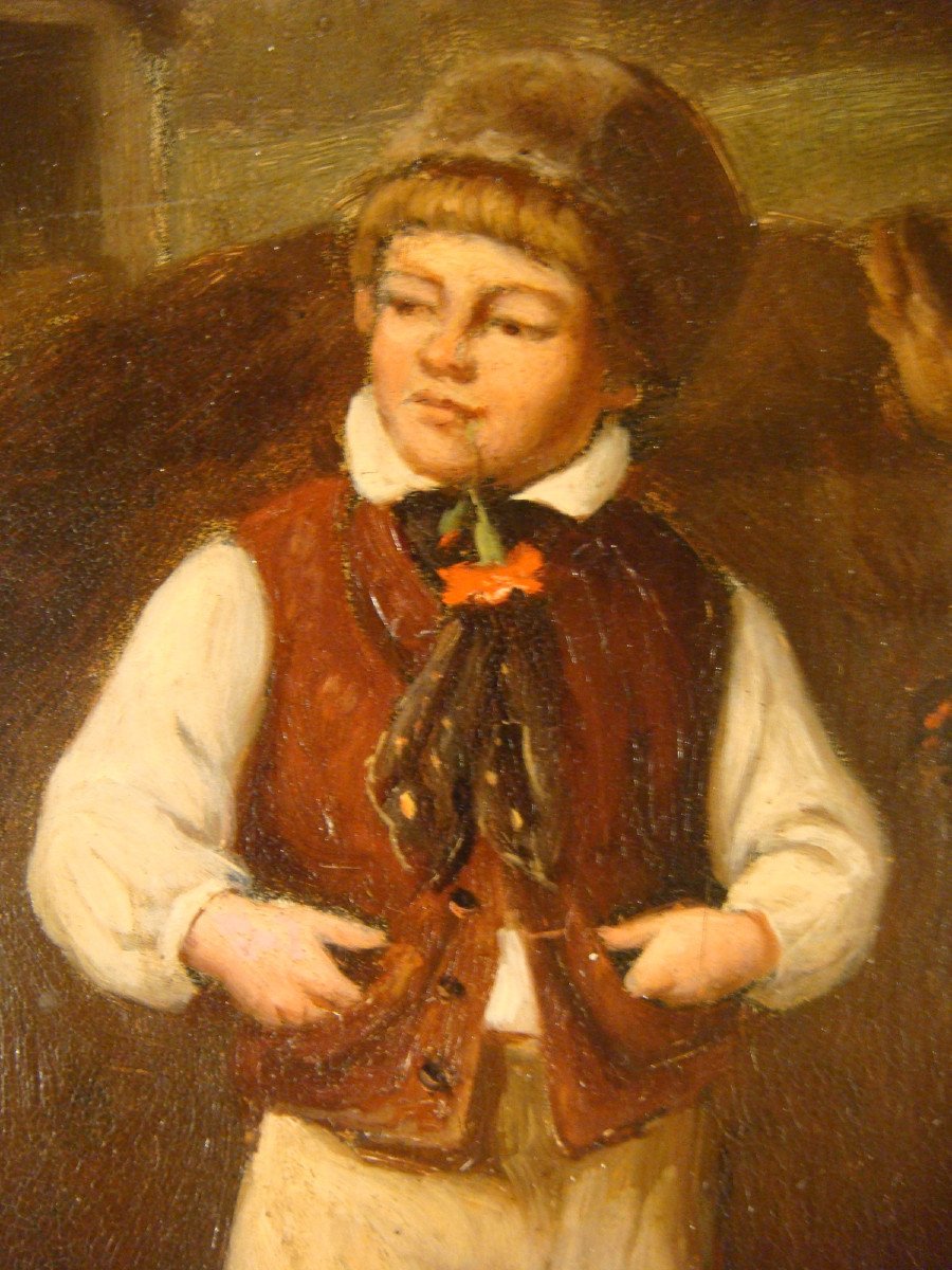 Painting Portrait Young Boy With Carnation - English School-photo-3