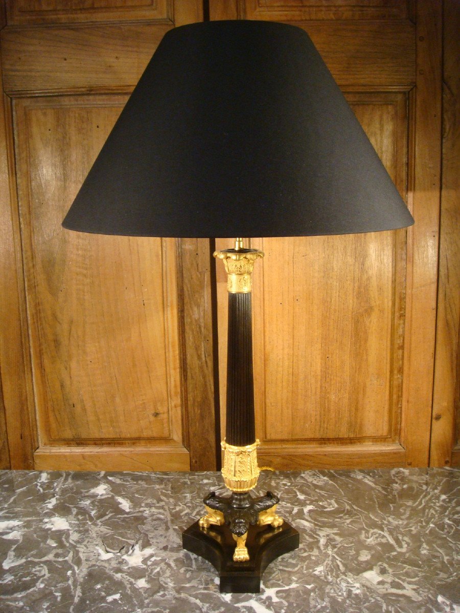 Large Candlestick Restoration Bronze Lamp-photo-2