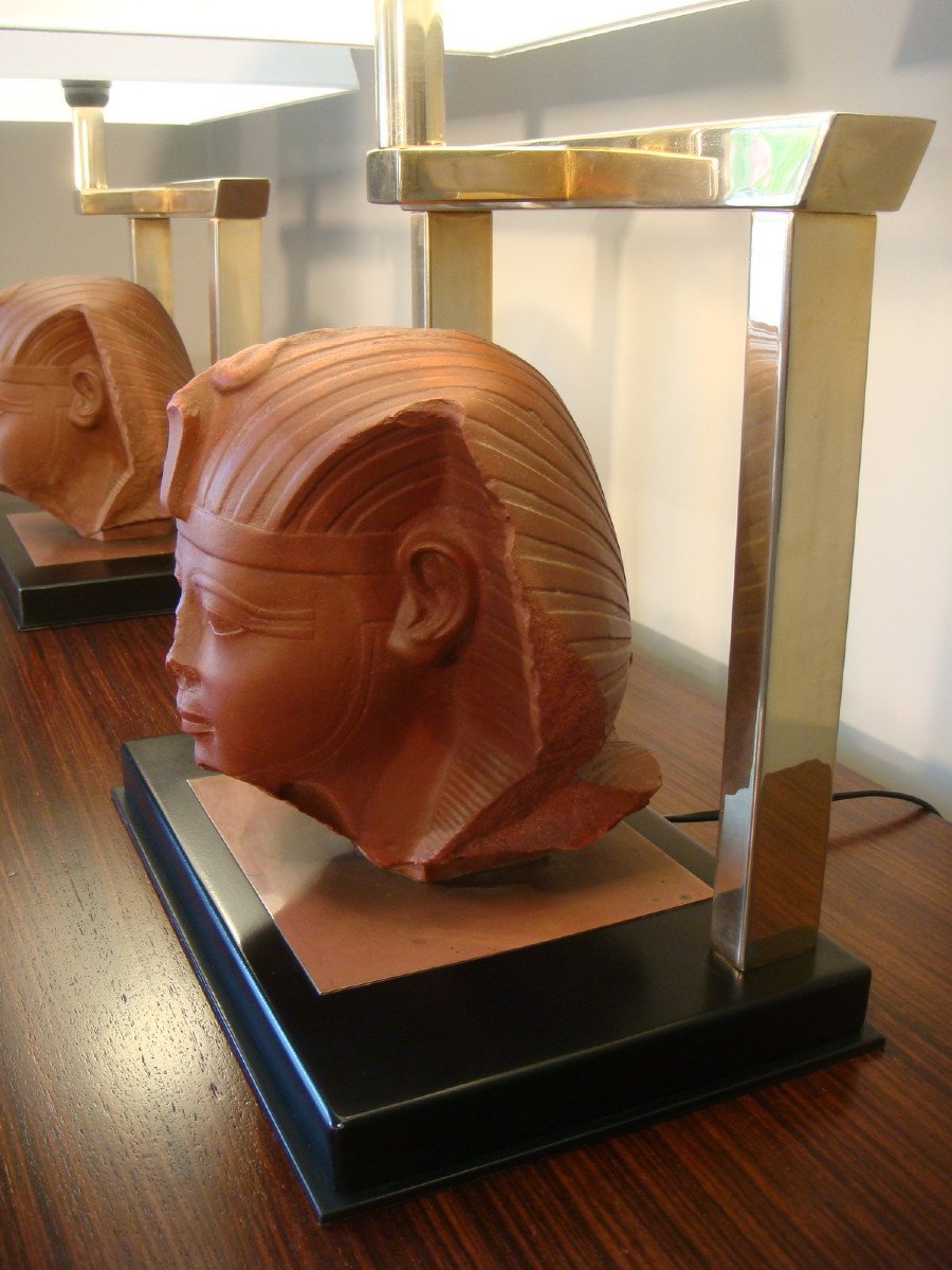Pair Of Egyptian Head Lamps Amenophis Ii-photo-3