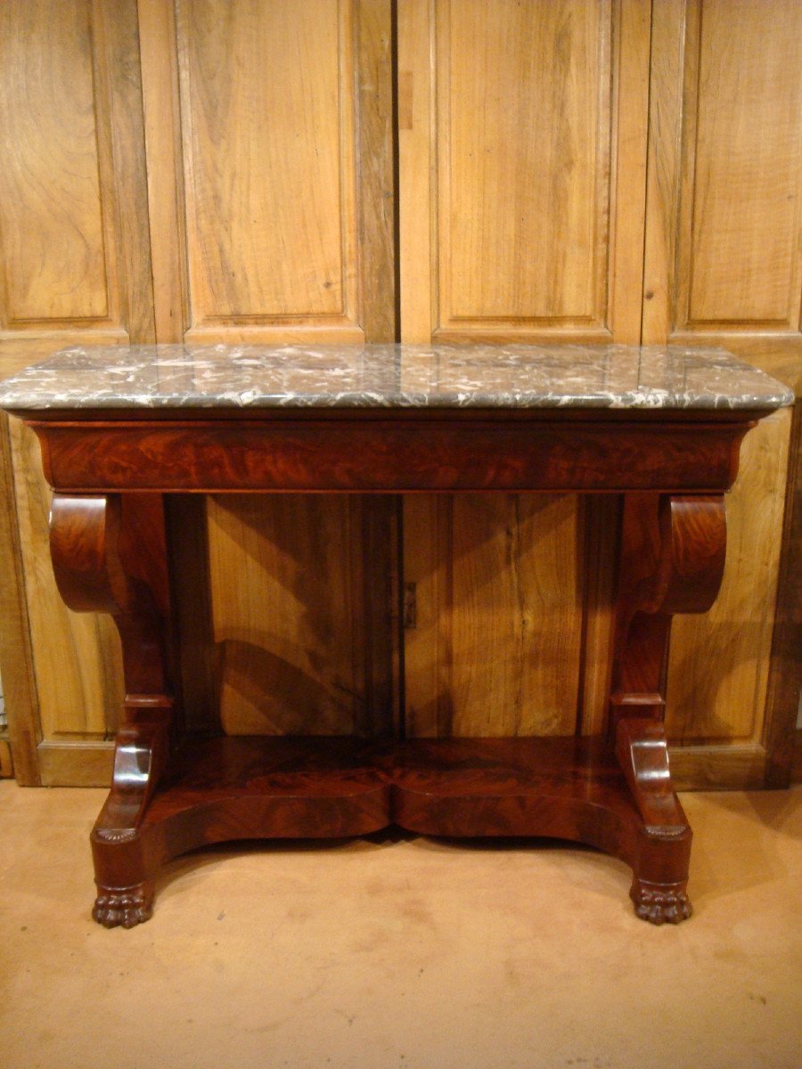 Console En Acajou Pieds Griffes - Epoque Restauration -photo-2