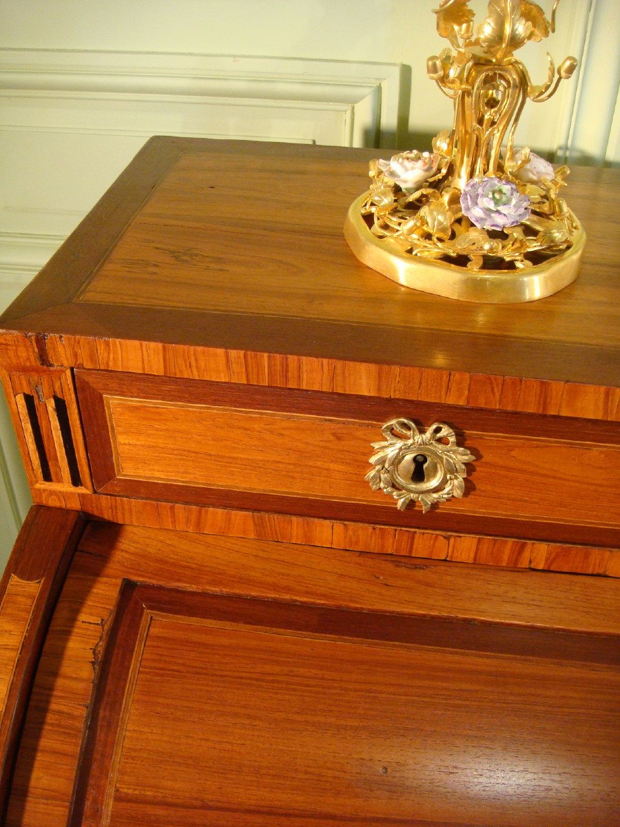 Cylinder Desk In Stamped Marquetry - Louis XVI Period-photo-1