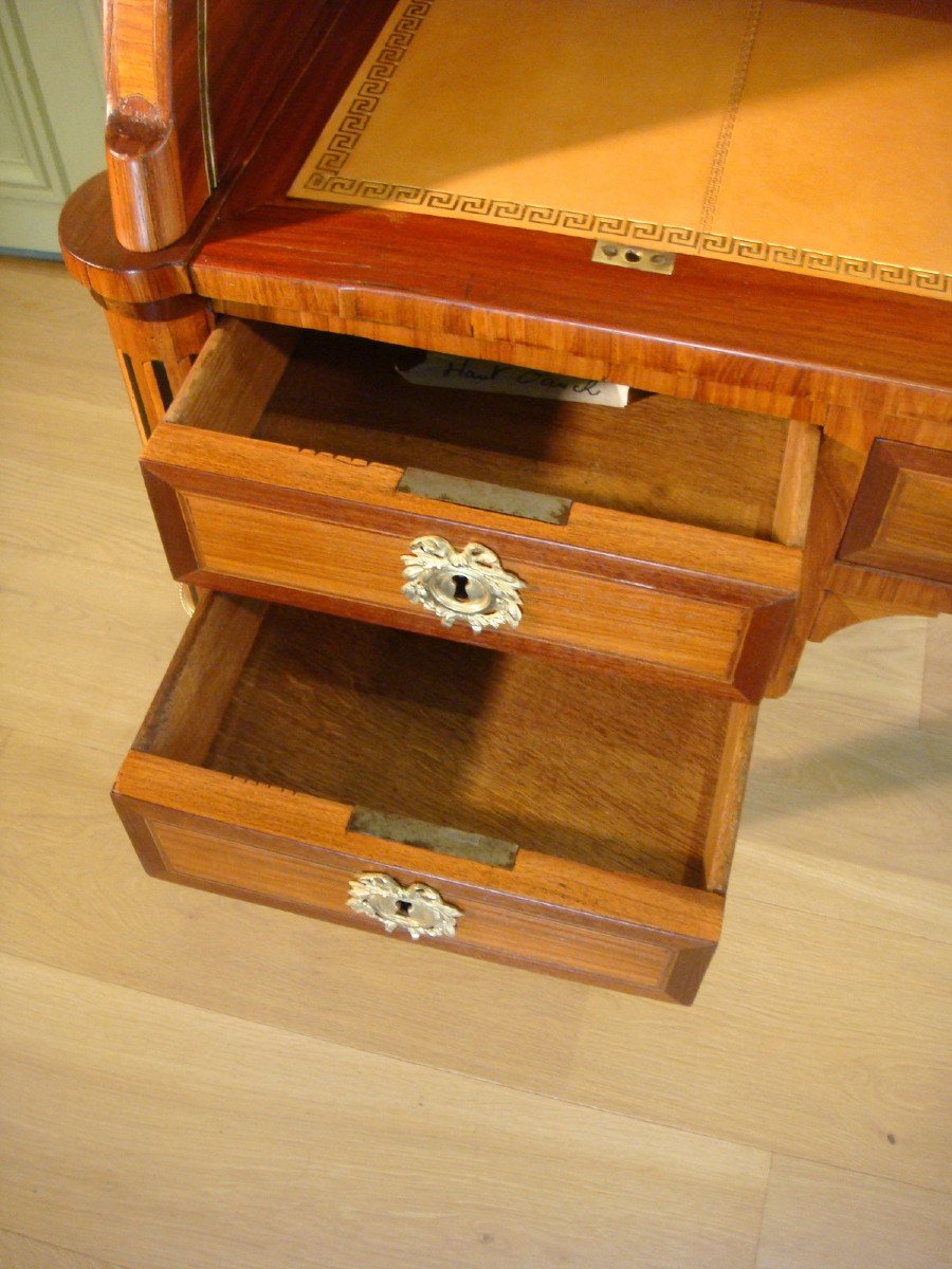 Cylinder Desk In Stamped Marquetry - Louis XVI Period-photo-7
