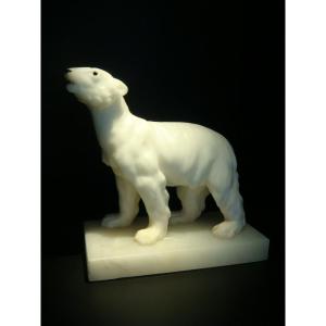 White Bear Sculpture In Alabaster Art Deco Period