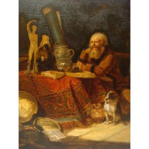 The Apothecary Alchemist Painting Oil On Panel Period Late 18th Century