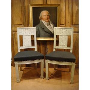 Pair Of Lacquered Beech Wood Chairs Empire Consulate Period