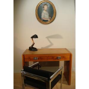 Bureau En Bois De Noyer Blond Epoque Art Déco Vers 1930 