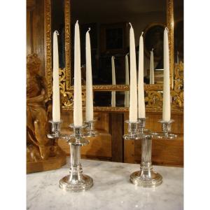 Pair Of Louis XVI Style Table Candlesticks With Three Lights