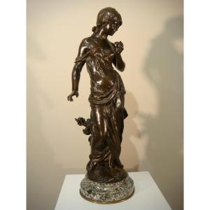 Bronze Sculpture Young Woman Auguste Moreau Period Late 19th Century 