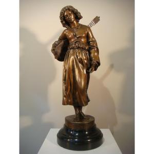 Bronze Sculpture Young Troubadour Falguiere - Late 19th Century 
