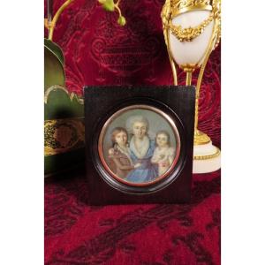 Miniature Portrait De Famille Epoque XVIII ème - Louis XVI 
