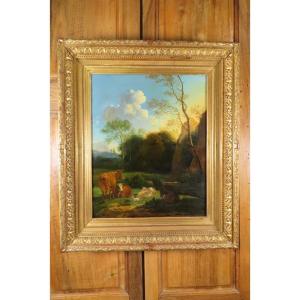TABLEAU HUILE SUR TOILE SCENE PASTORALE Epoque début XIX ème 