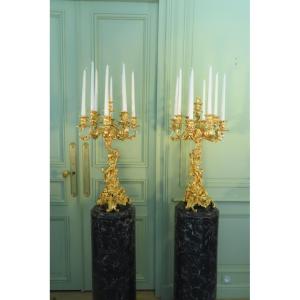 Pair Of Rocaille Candelabra In Gilt Bronze With Putti Second Empire Period 