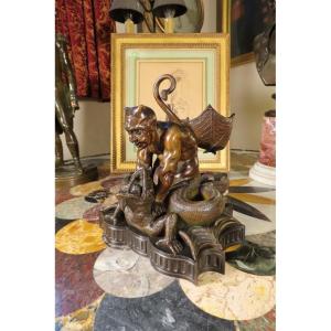 Bronze Sculpture Devil Cigarette Lighter Night Light 19th Century