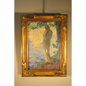 TABLEAU FEMME AU BORD DE L’EAU Epoque début XX ème 
