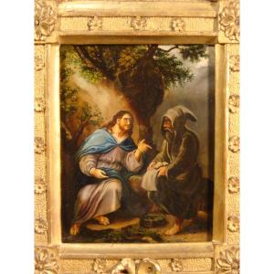 HUILE SUR PANNEAU LA TENTATION DU CHRIST EPOQUE DEBUT XIX ème 