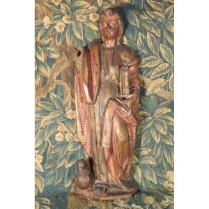 Polychrome Wood Sculpture Of Saint John The Evangelist, 18th Century 