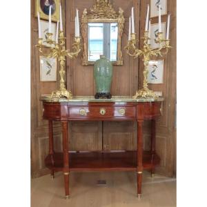 CONSOLE EN ACAJOU ESTAMPILLEE DE WEBER Epoque Louis XVI 