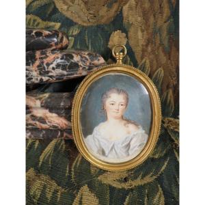 Miniature Guache Portrait Of A Young Woman, 18th Century