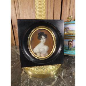Miniature Portrait Of Madame Hales De Beaulaincourt By Aimée Thibault Period: Restoration