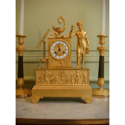 Allegory Of Sciences Pendulum In Gold Bronze Restoration Period