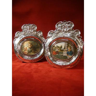 Pair Of Silver Frames With Religious Miniatures - XIX