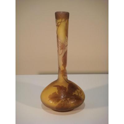 Vase Gallé Soliflore Aux Clematites - Epoque Art Nouveau 