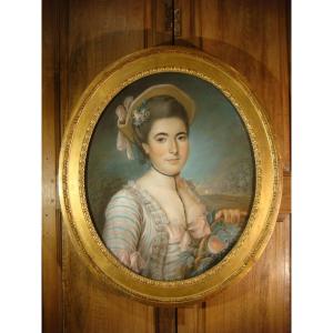 Pastel Ovale Jeune Femme Au Panier Epoque Louis XVI 