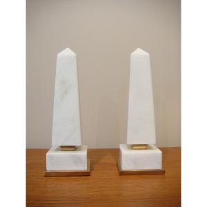 Pair Of White Marble Obelisks