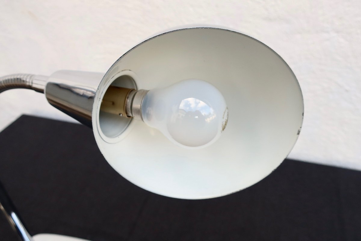 Grande Lampe Chromée Art Deco Sur Flexible, Et Orientable-photo-3