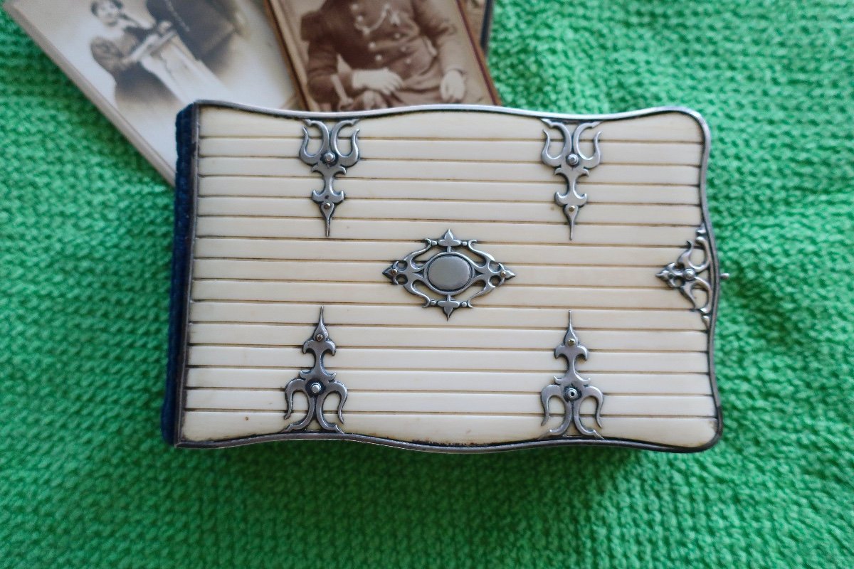 Rare Small 19th Century Photo Album, Ivory And Silver, 20 Photos.-photo-2