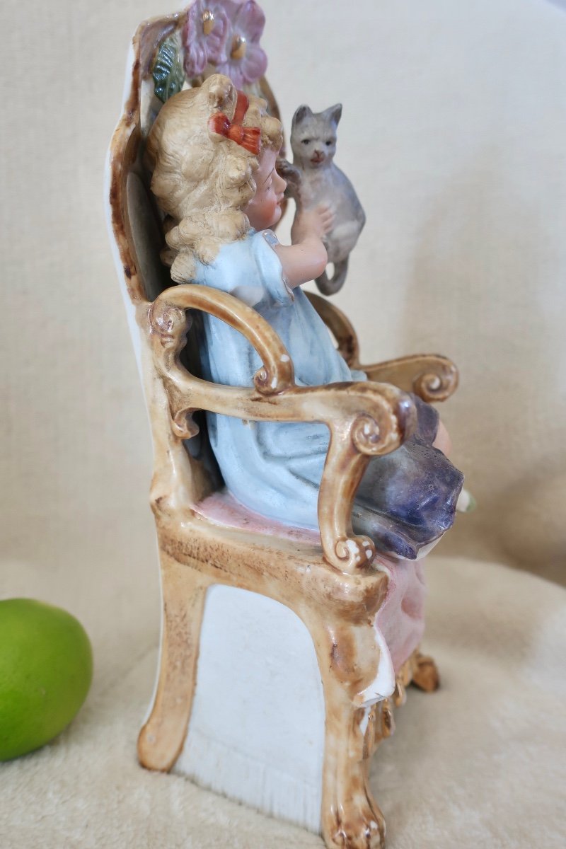 Polychrome Biscuit 24 Cm Awf Kister Scheibe-alsbach Little Girl With Cat-photo-5