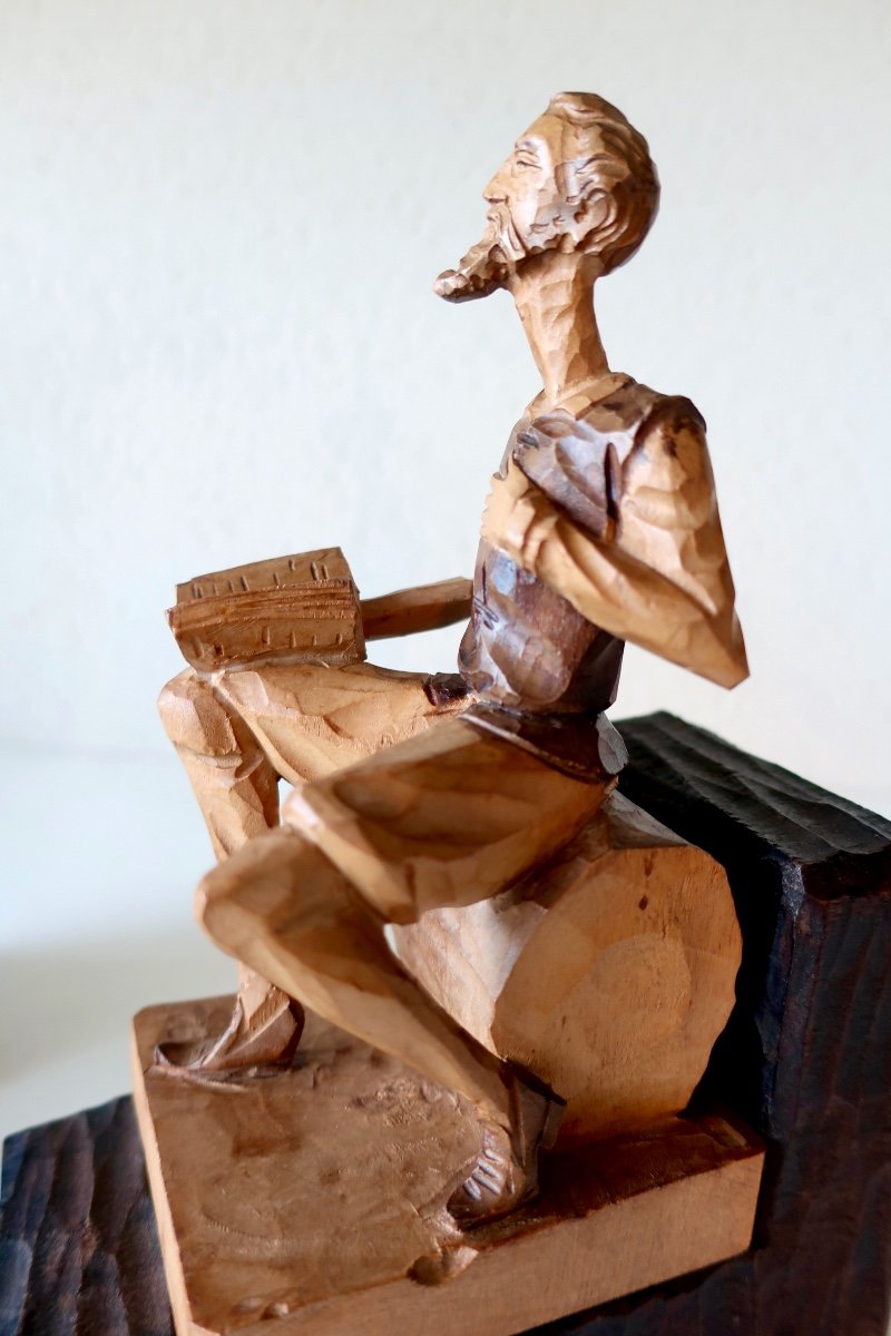 Serre-livres Don Quichotte Bois Sculpté Vers 1950, "Homme de la Mancha", Jacques Brel...-photo-7