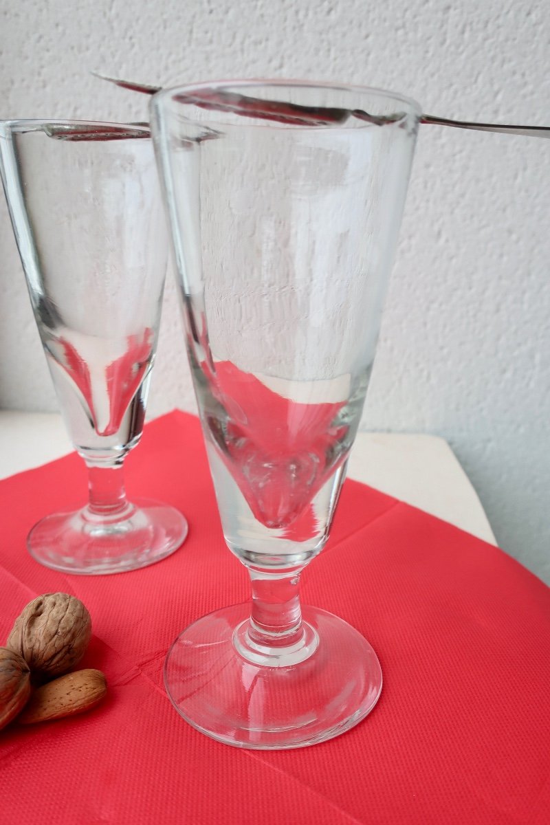 Three Large 19th Century Absinthe Glasses (h: 19 Cm), And Their Spoons.-photo-3