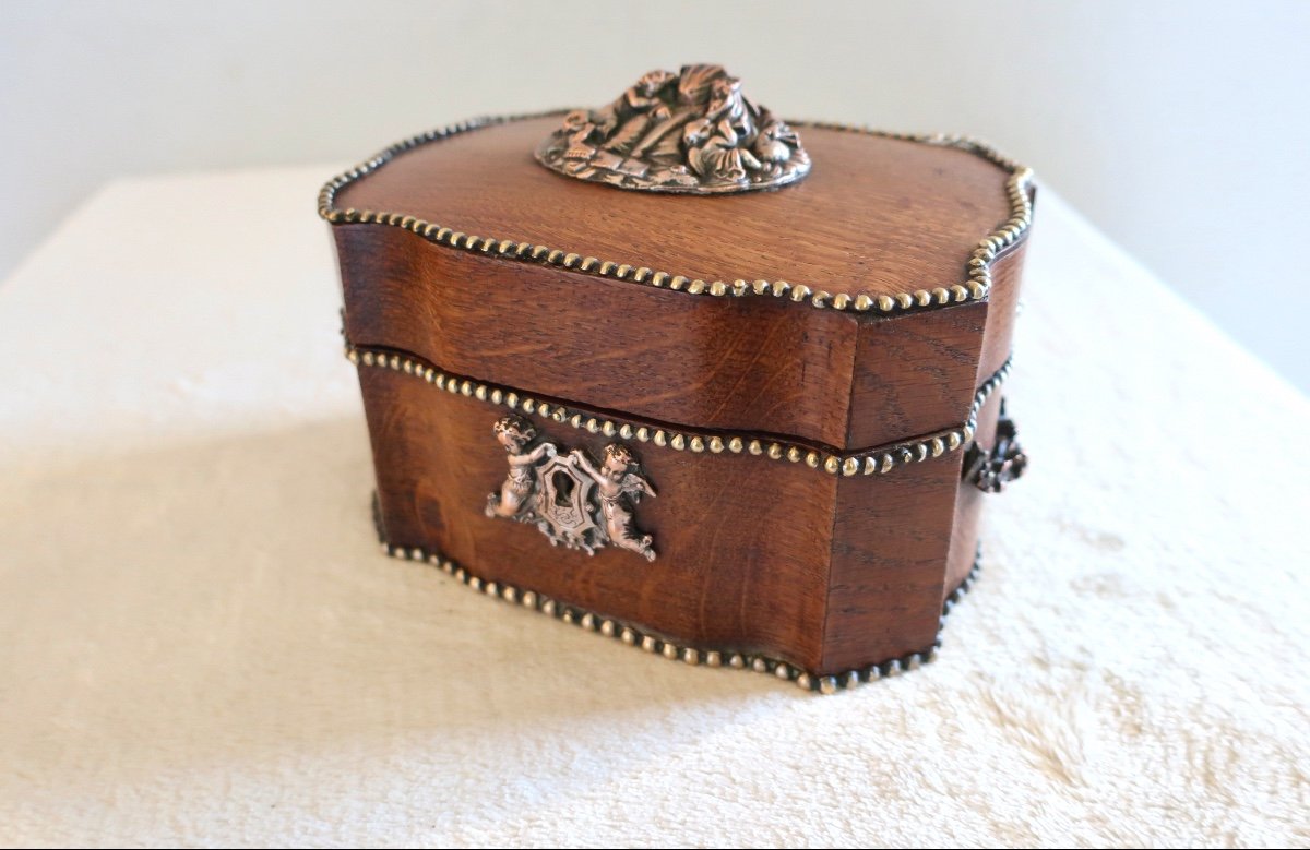 Wedding Box, Jewelry, Crossbow, 1st Half 19th Century Decorated With Musician Cherubs.